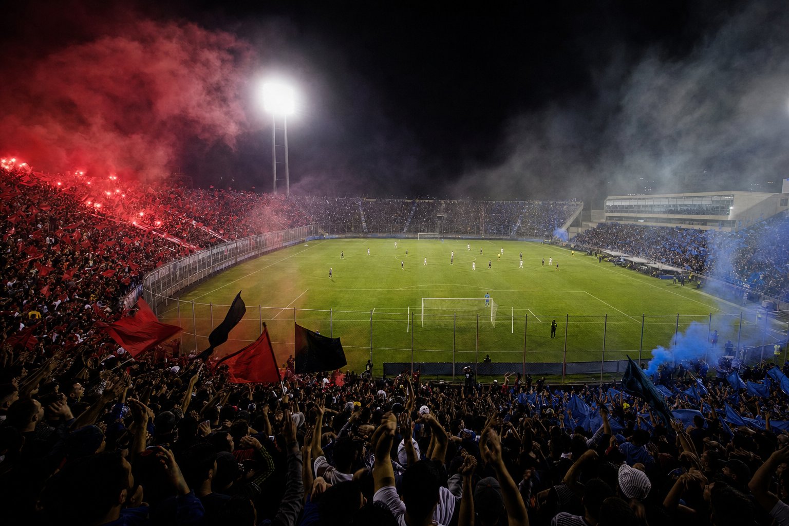 Clásico nocturno con las dos hinchadas enfrentadas en las tribunas